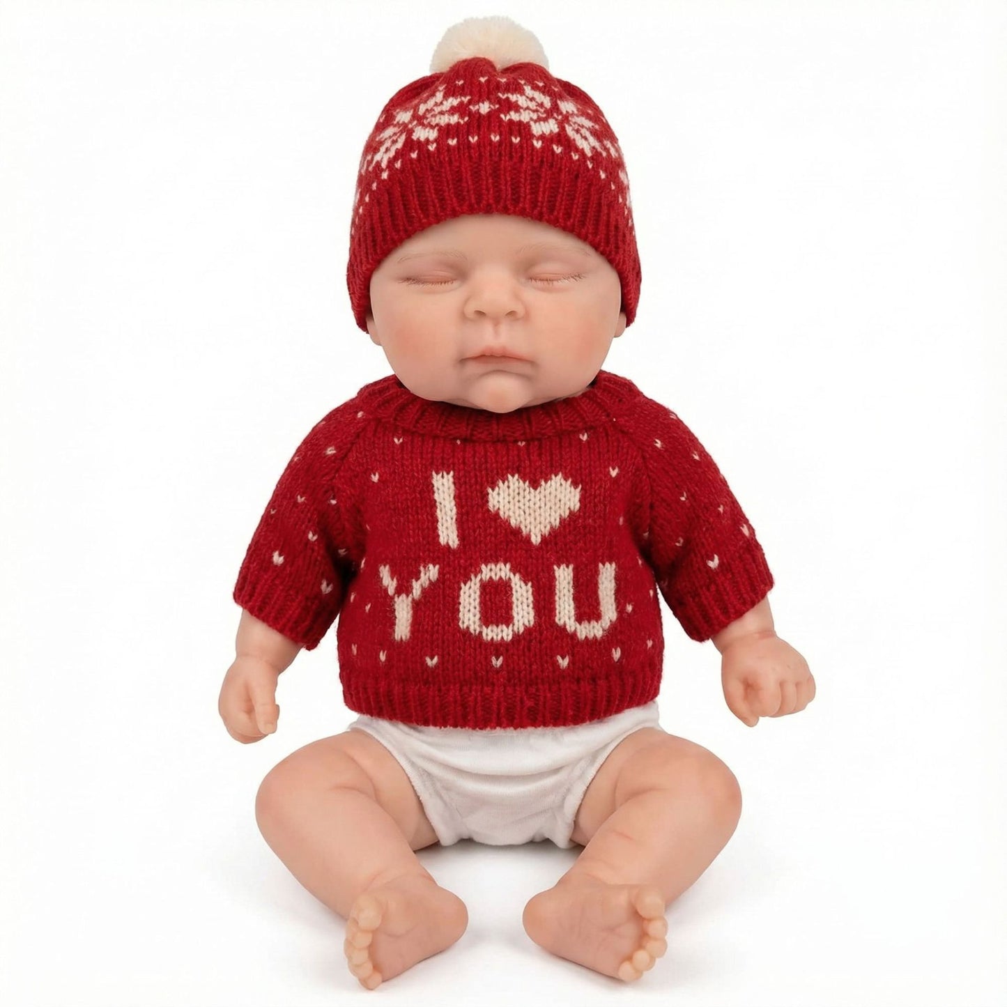 30cm Full Silicone Asleep Reborn Doll Girl Peaches in Red Sweater