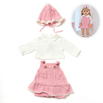 3-Piece Set: Knitted Dress, Top, and Hat for 22 Inches/55cm Reborn Dolls