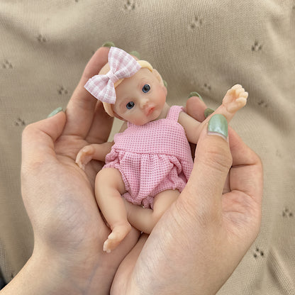 15cm Silicone Meadow Stretchable Mini Reborn Doll in Pink Overalls