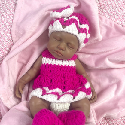 30cm Lifelike Silicone Asleep Loulou Dark Skin Reborn Doll Girl In Knitwear