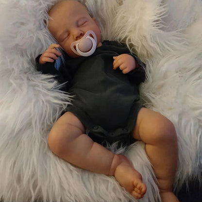 50cm Closed Eyes Soft Body Reborn Doll in Black Rompers-Loulou