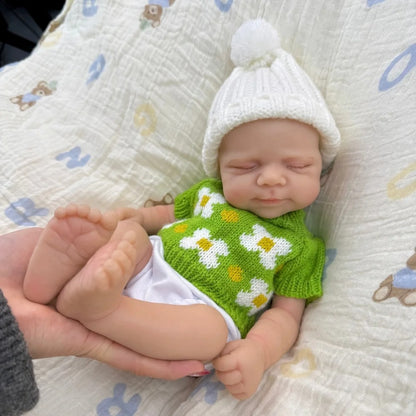 30cm Full Silicone Asleep Pascale Reborn Doll Girl In Green Knit Outfits