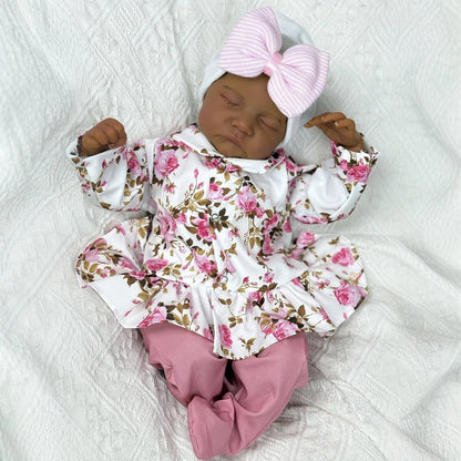45cm Elsie Closed Eyes Dark Skin Soft Body Reborn Baby Levi