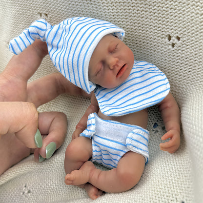 15cm Silicone Dark Skin Loulou Mini Reborn Doll in Blue Stripe Outfits