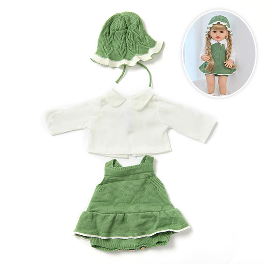 3-Piece Set: Knitted Dress, Top, and Hat for 22 Inches/55cm Reborn Dolls