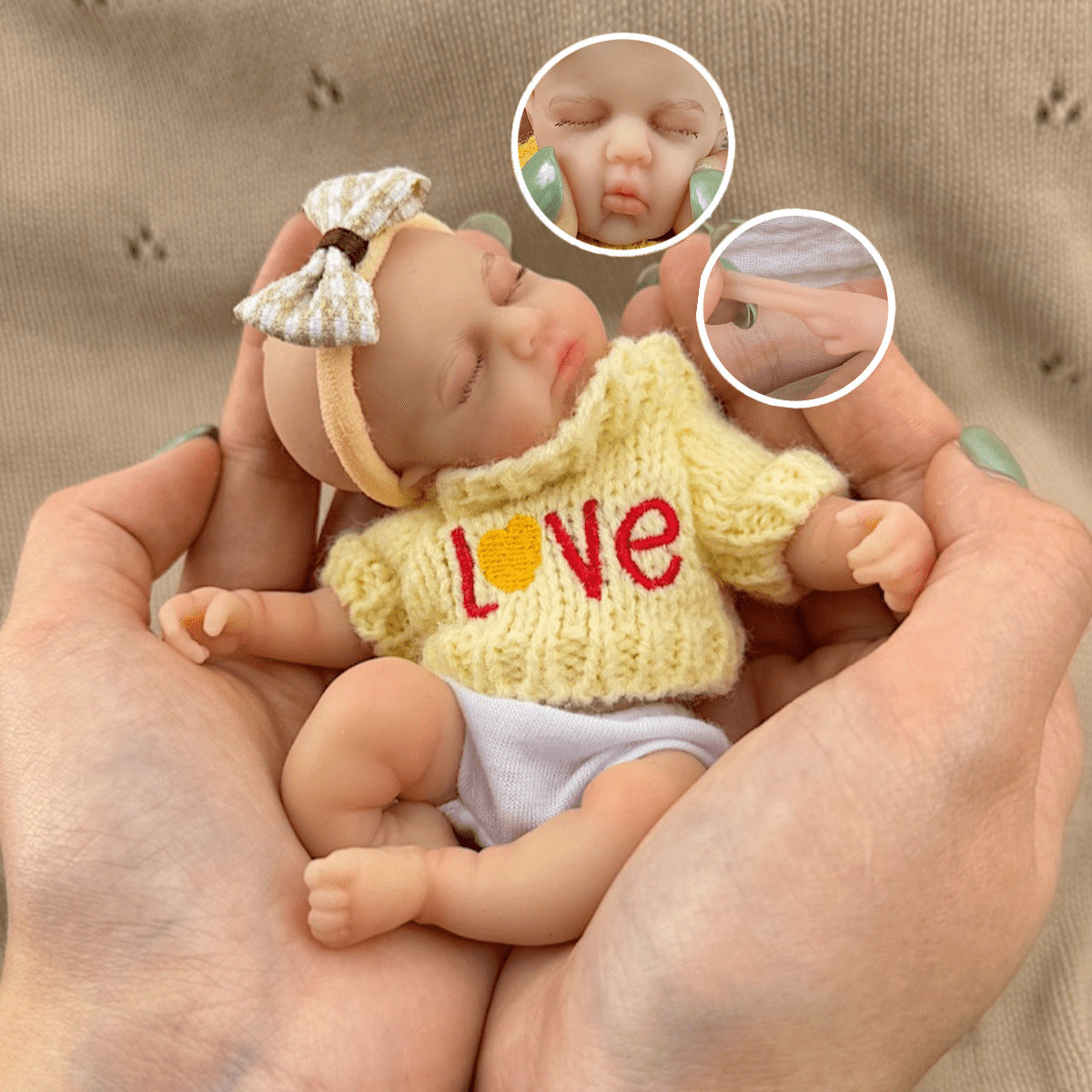 15cm Silicone Closed Eyes loulou Stretchable Mini Reborn Doll in Yellow Sweater