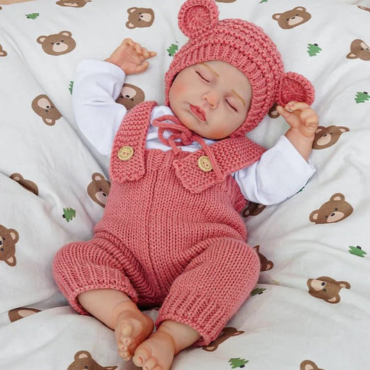 20 Inches 3D Skin Closed Eyes Loulou Reborn Baby Girl In Red Overalls