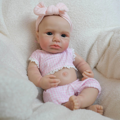 18 Inches Full Silicone Awake Loulou Reborn Doll Girl in Pink Plaid Outfits