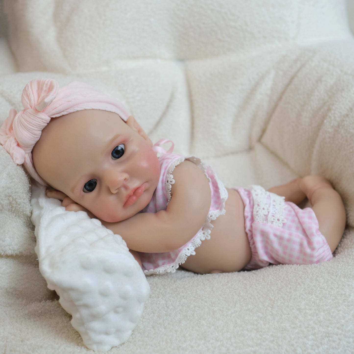 18 Inches Full Silicone Awake Loulou Reborn Doll Girl in Pink Plaid Outfits
