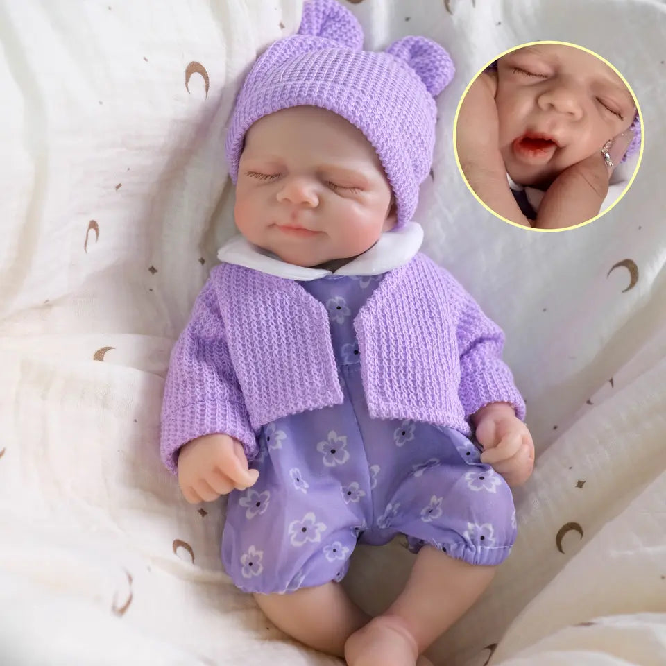 30cm Full Silicone Openable Mouth Pascale Reborn Doll Girl In Purple Clothes