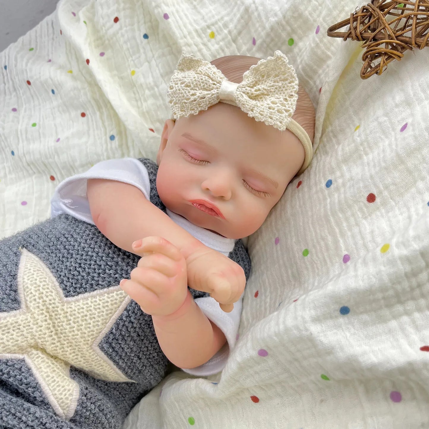 20 Inches 3D-Painted Rosalie Asleep Reborn Dolls In Gray Star Outfits
