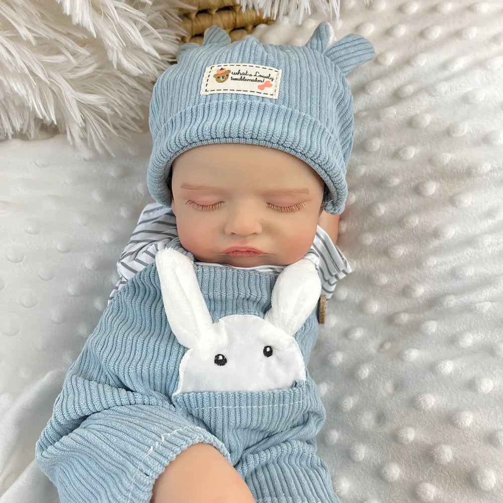 20 Inches 3D-Painted Rosalie Asleep Reborn Dolls In Blue Rabbit Outfits