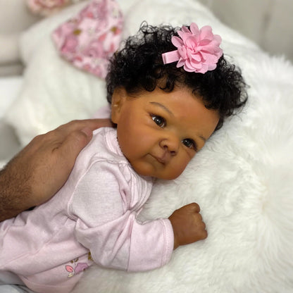 18 Inches Curly Hair Dark Skin Soft Touch Cuddly Reborn Baby Girl-Bettie