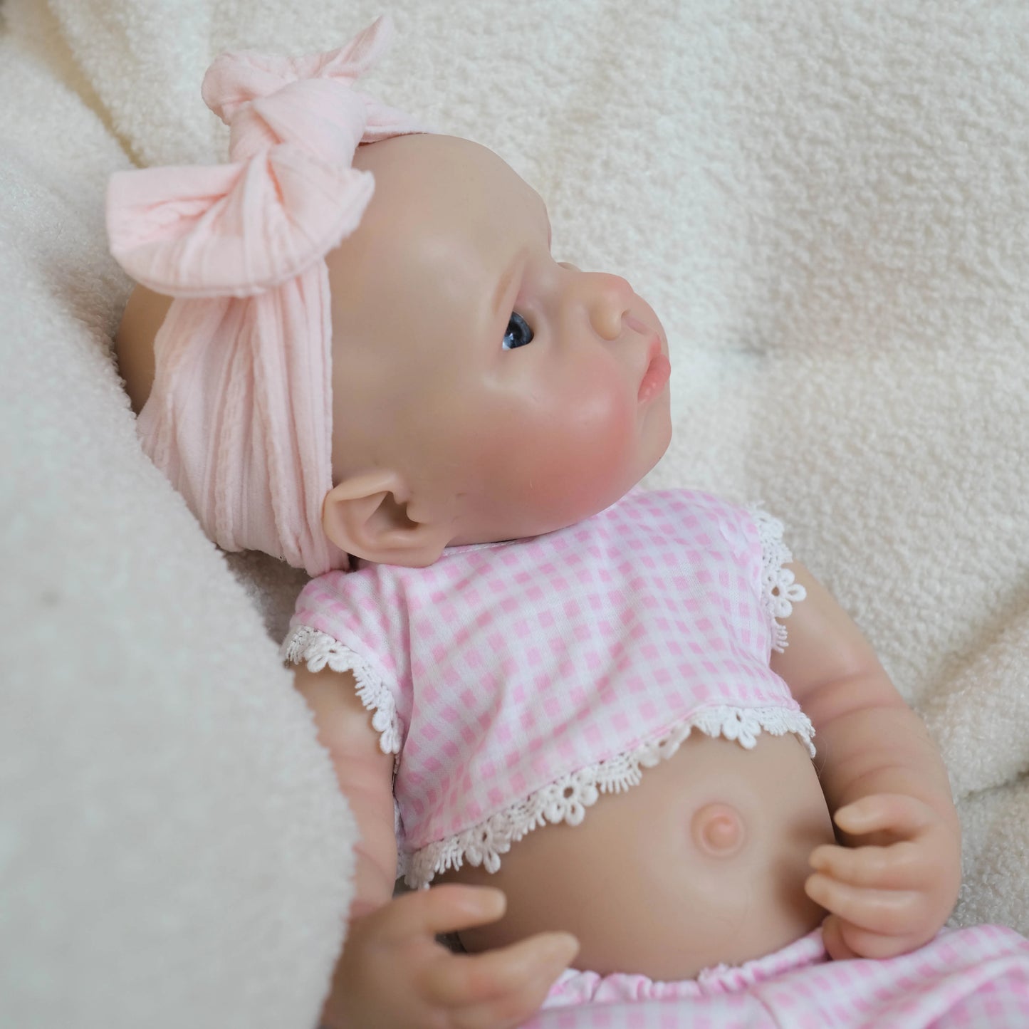 18 Inches Full Silicone Awake Loulou Reborn Doll Girl in Pink Plaid Outfits