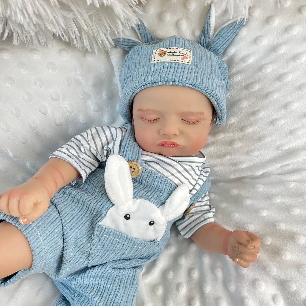 20 Inches 3D-Painted Rosalie Asleep Reborn Dolls In Blue Rabbit Outfits
