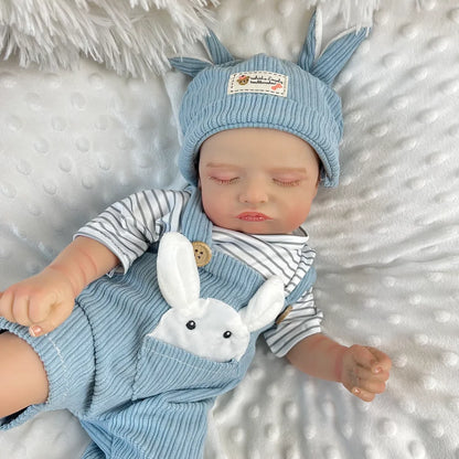 20 Inches 3D-Painted Rosalie Asleep Reborn Dolls In Blue Rabbit Outfits
