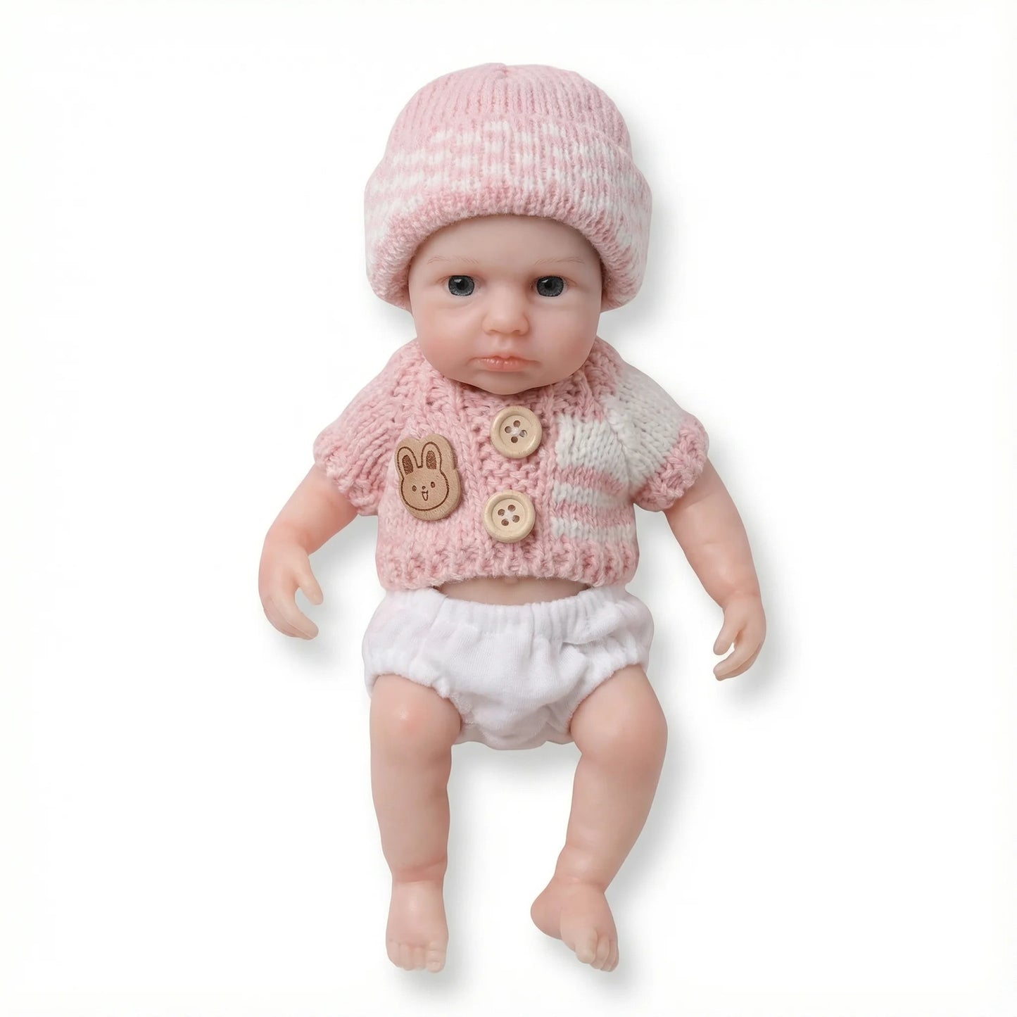 20cm Full Silicone Open Eyes Loulou Reborn Baby Girl In Pink Sweater