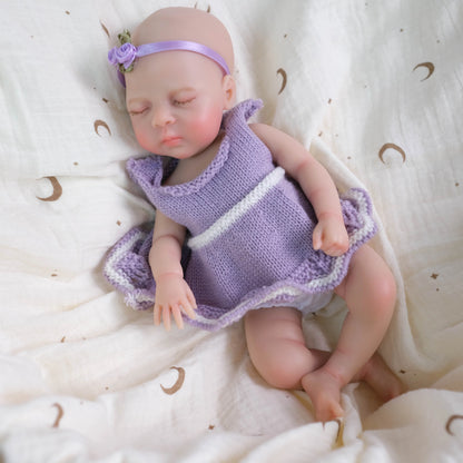 30cm Full Silicone Openable Mouth Luna Reborn Doll Girl In Purple Dress