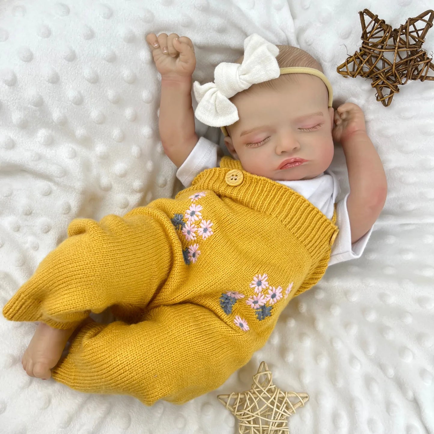 20 Inches 3D-Painted Rosalie Asleep Reborn Dolls In Yellow Knitted Outfits