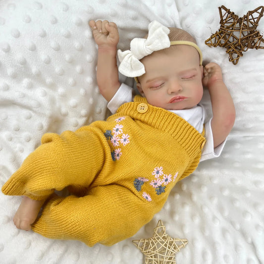20 Inches 3D-Painted Rosalie Asleep Reborn Dolls In Yellow Knitted Outfits