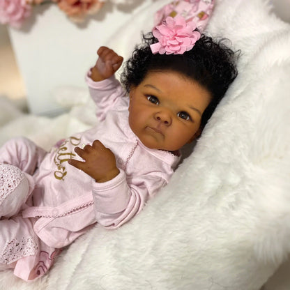 18 Inches Curly Hair Dark Skin Soft Touch Cuddly Reborn Baby Girl-Bettie