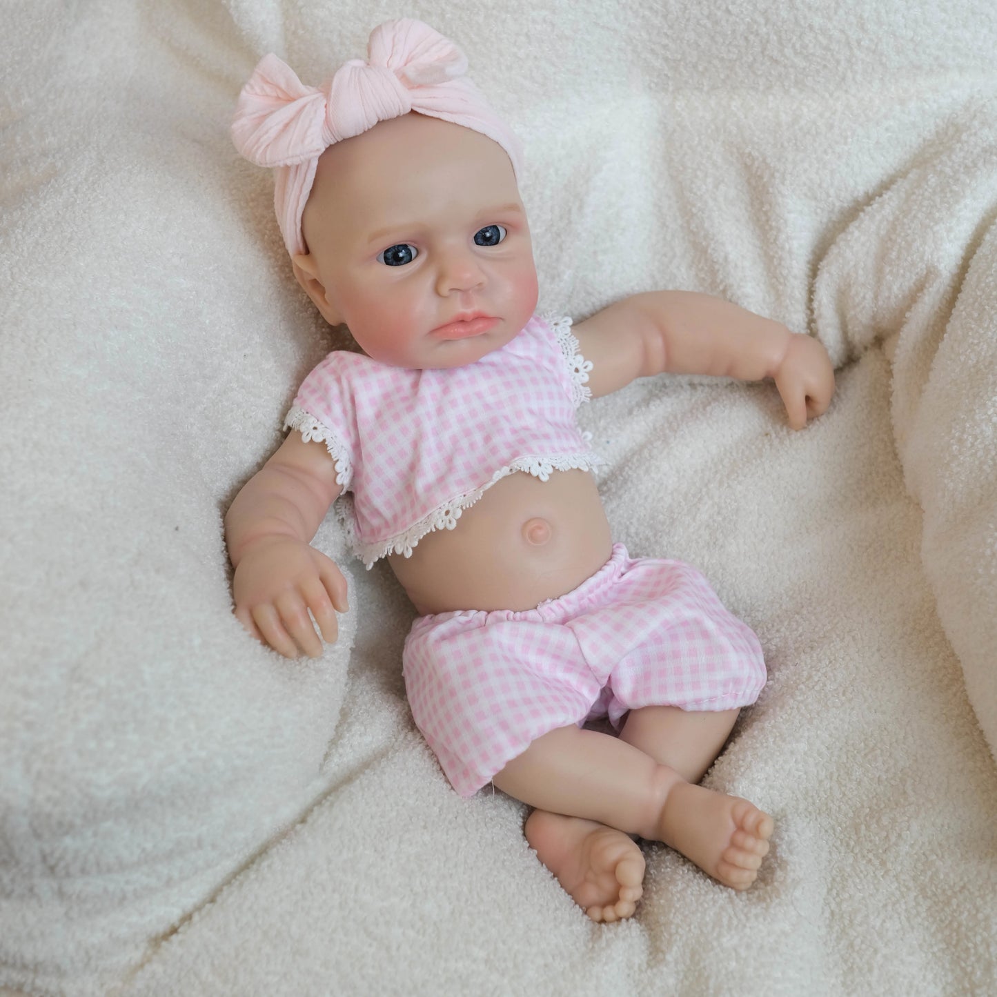 18 Inches Full Silicone Awake Loulou Reborn Doll Girl in Pink Plaid Outfits