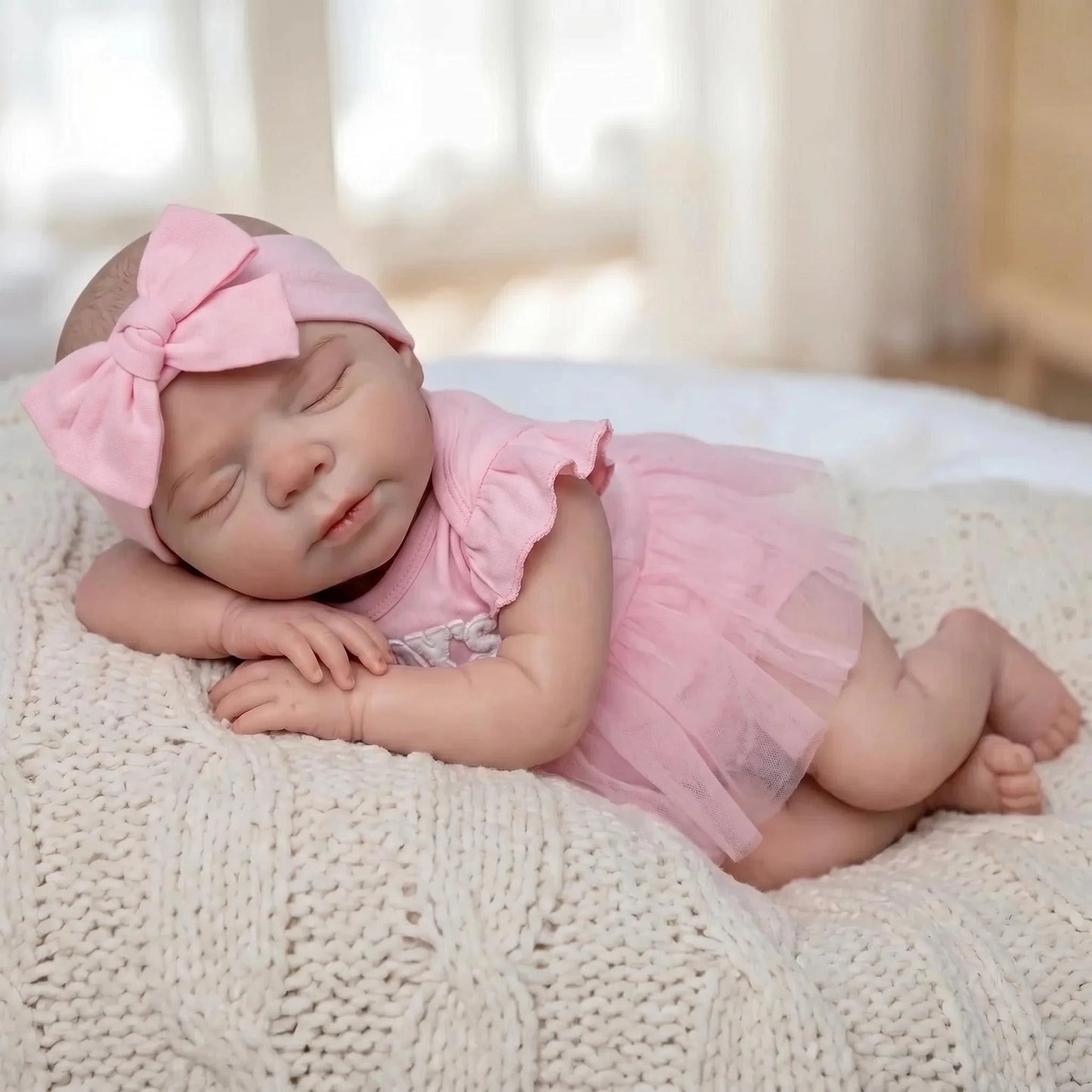 18 Inches Realistic Full Silicone Pascale Reborn Doll Girl in Pink Dress