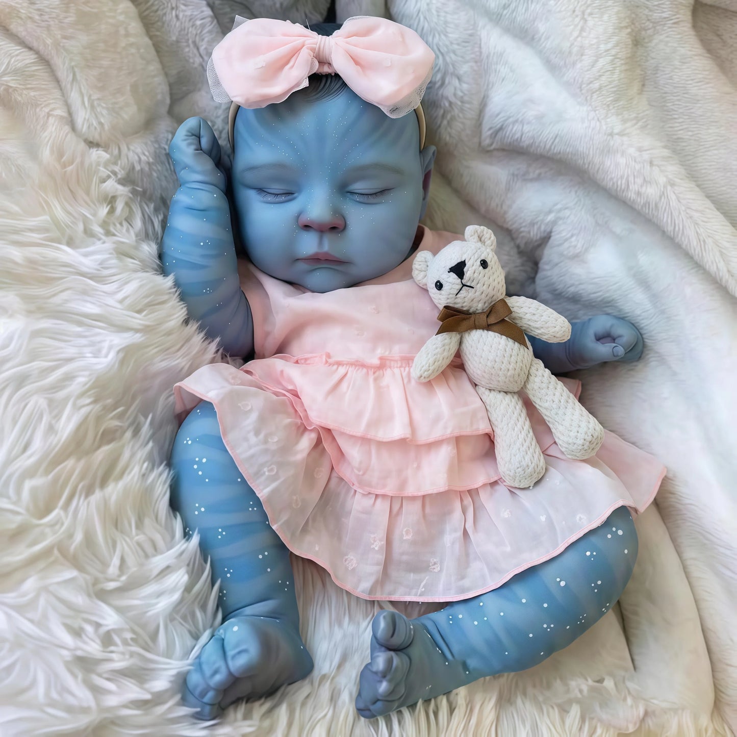 19 Inch Peaches Closed Eyes Reborn Baby Girl Avatar in Pink Dress