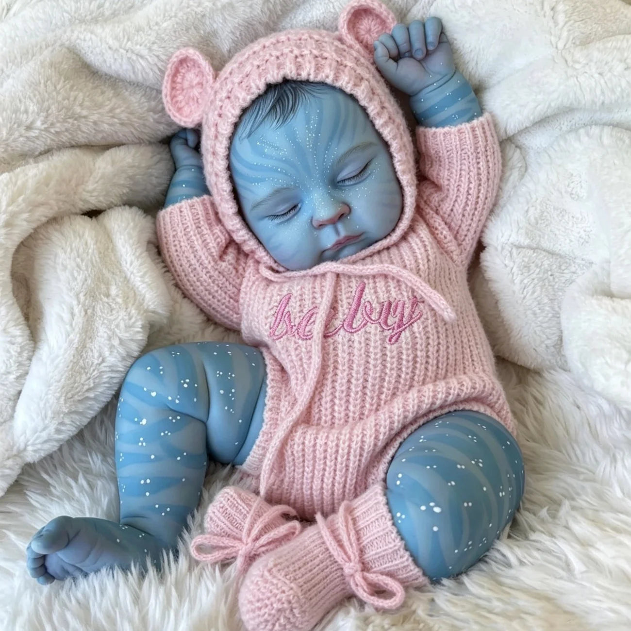 19 Inch Peaches Asleep Reborn Avatar Baby Girl in Pink Knitted Rompers