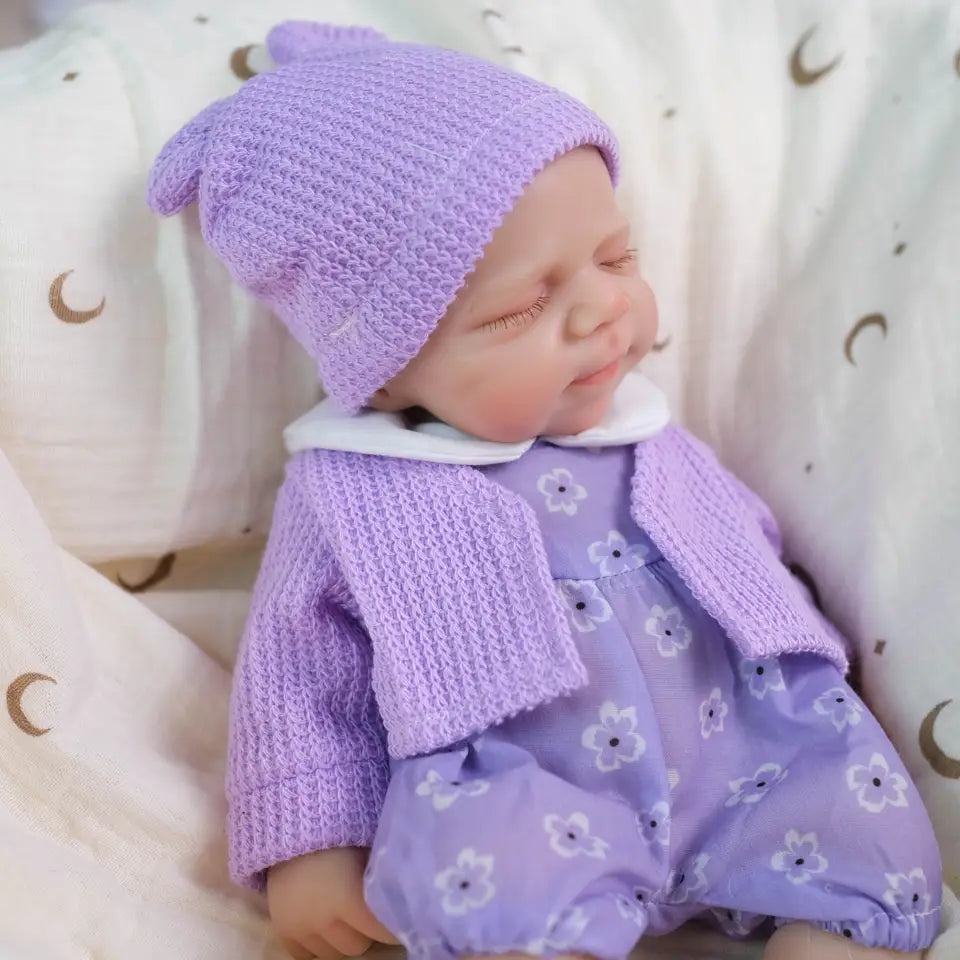 30cm Full Silicone Openable Mouth Pascale Reborn Doll Girl In Purple Clothes