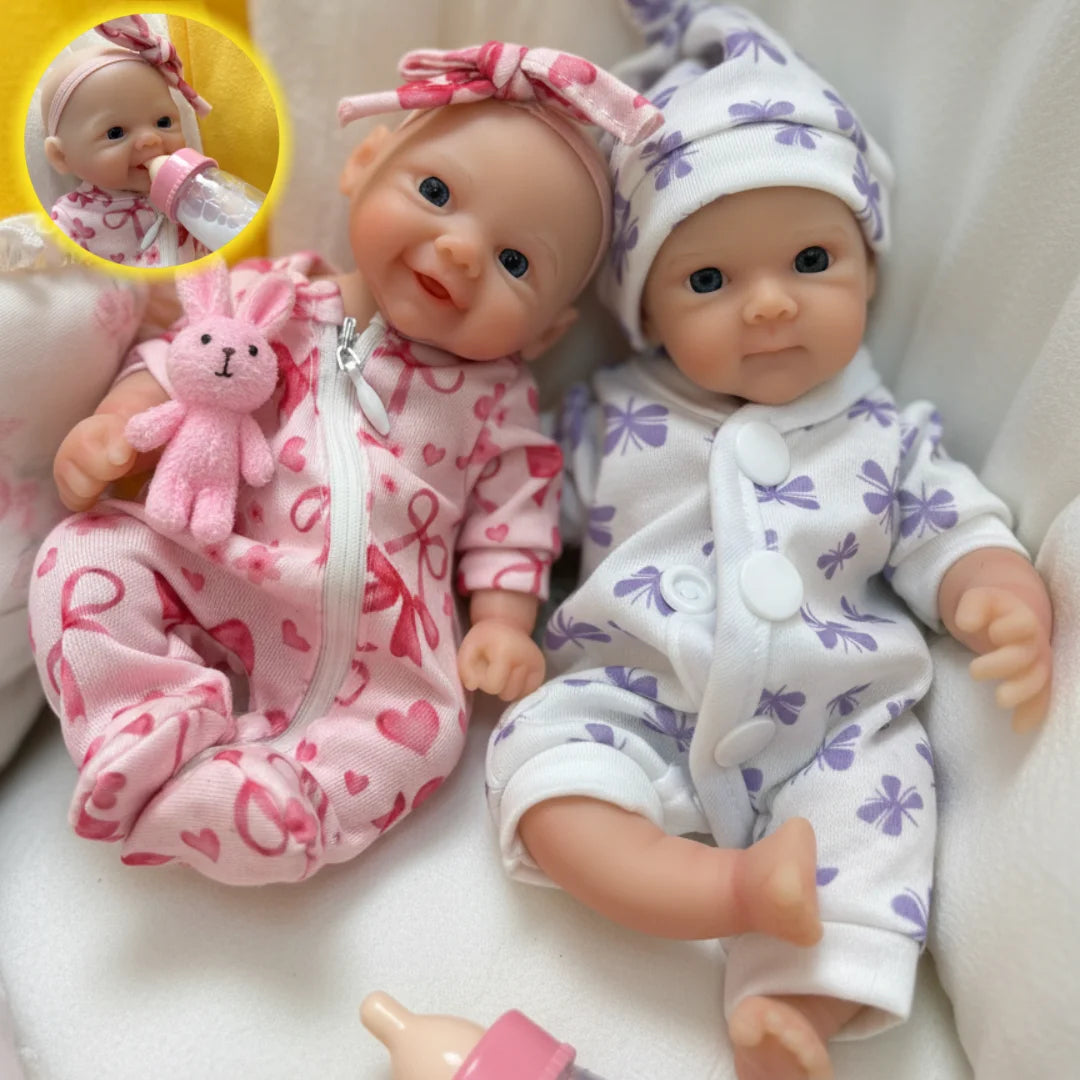 20cm Open Eyes Silicone Mini Reborn Twin Girls-Bettie and Vivienne