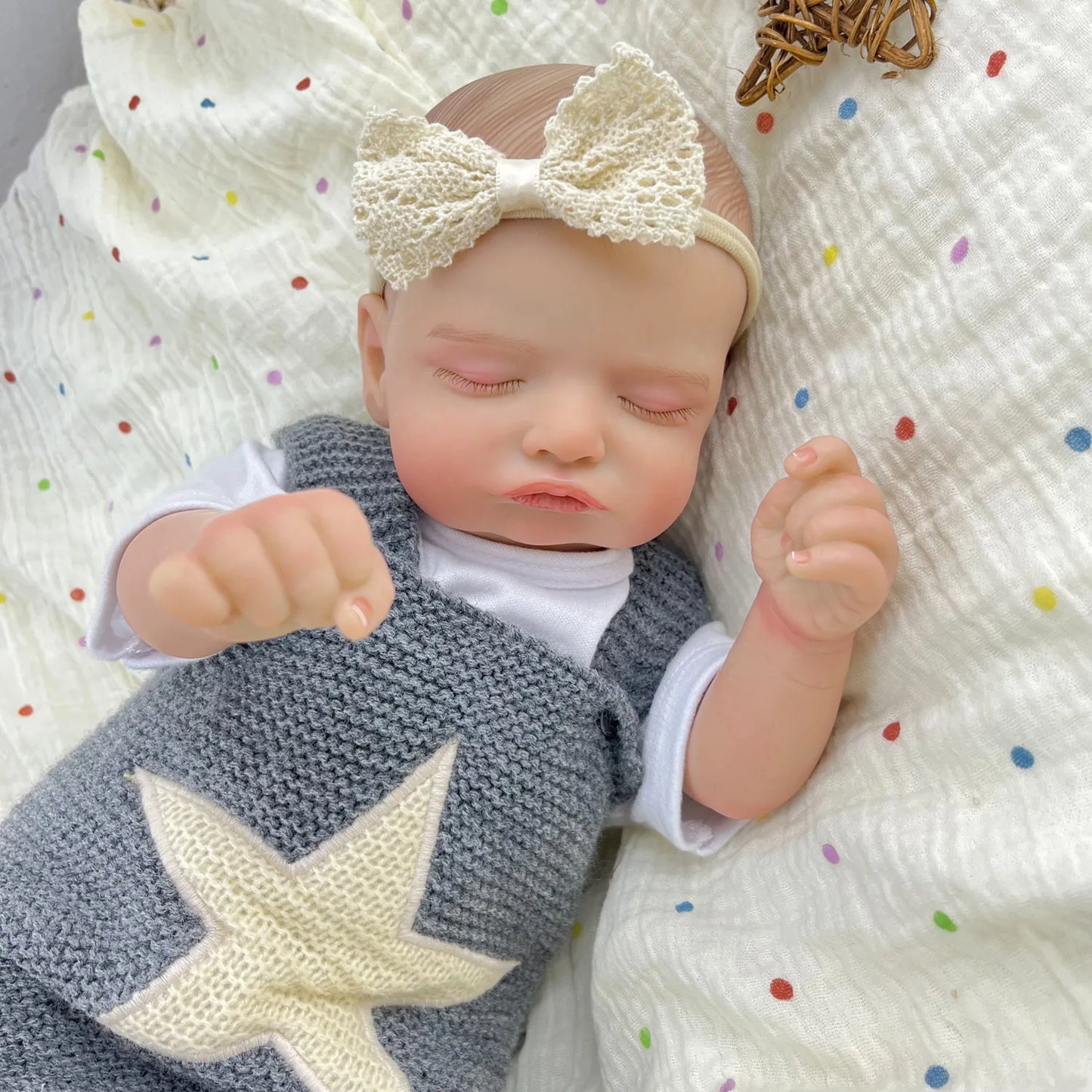20 Inches 3D-Painted Rosalie Asleep Reborn Dolls In Gray Star Outfits