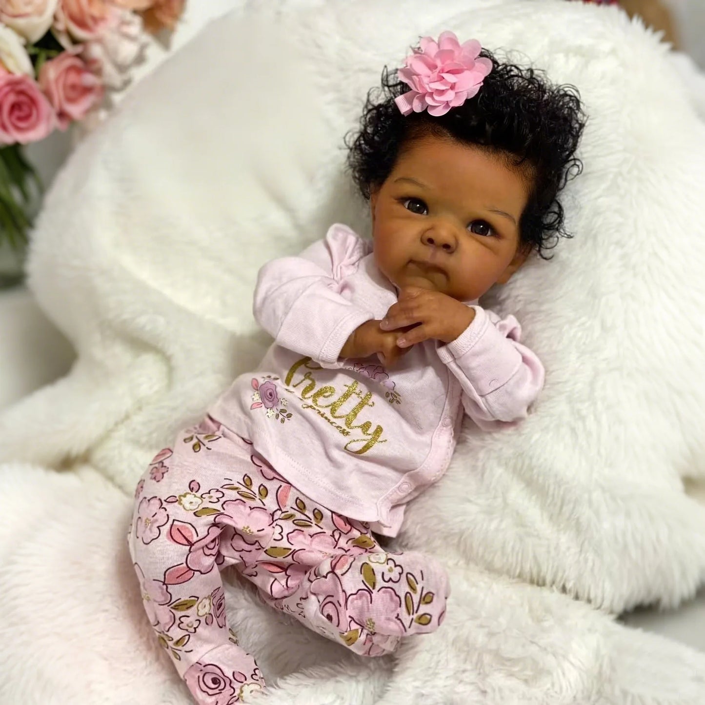 18 Inches Curly Hair Dark Skin Soft Touch Cuddly Reborn Baby Girl-Bettie
