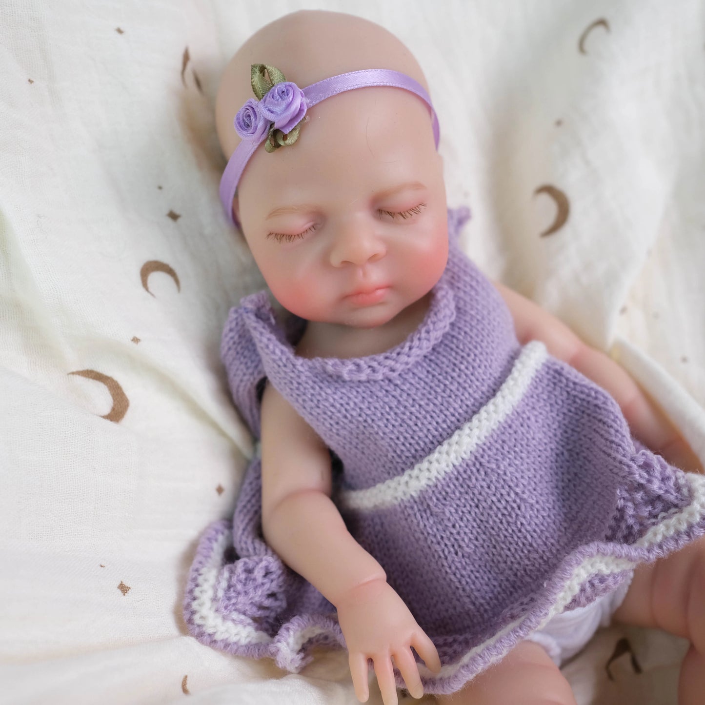 30cm Full Silicone Openable Mouth Luna Reborn Doll Girl In Purple Dress