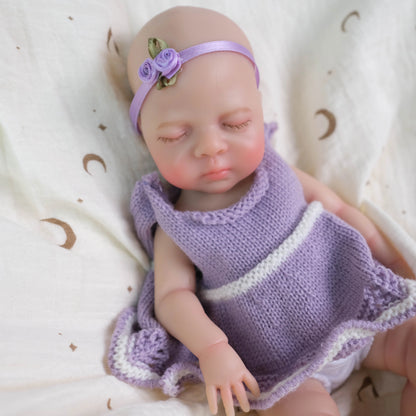 30cm Full Silicone Openable Mouth Luna Reborn Doll Girl In Purple Dress