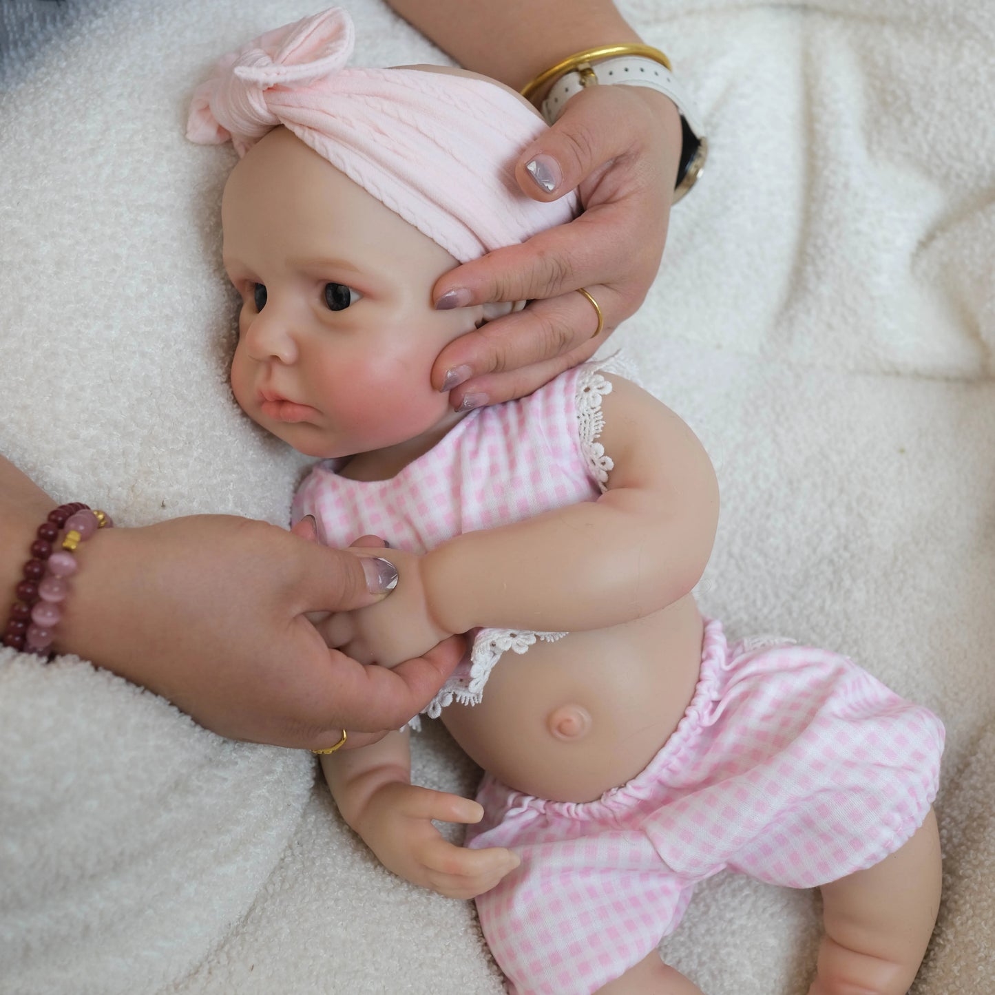 18 Inches Full Silicone Awake Loulou Reborn Doll Girl in Pink Plaid Outfits