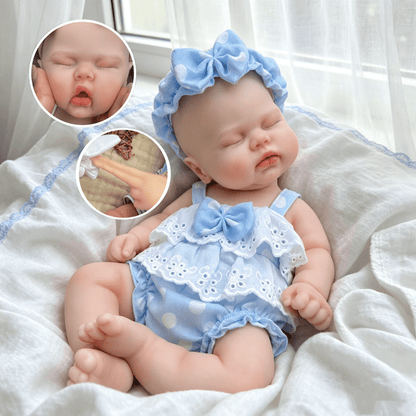 30cm Lifelike Silicone Pickle Reborn Doll Girl In Blue Polk Dot Outfits