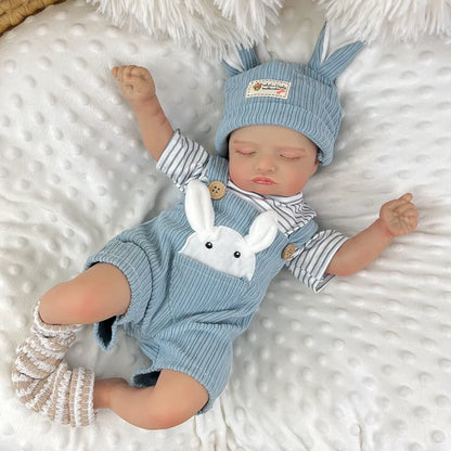 20 Inches 3D-Painted Rosalie Asleep Reborn Dolls In Blue Rabbit Outfits