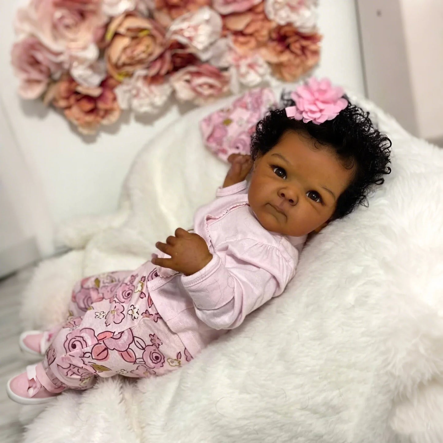 18 Inches Curly Hair Dark Skin Soft Touch Cuddly Reborn Baby Girl-Bettie