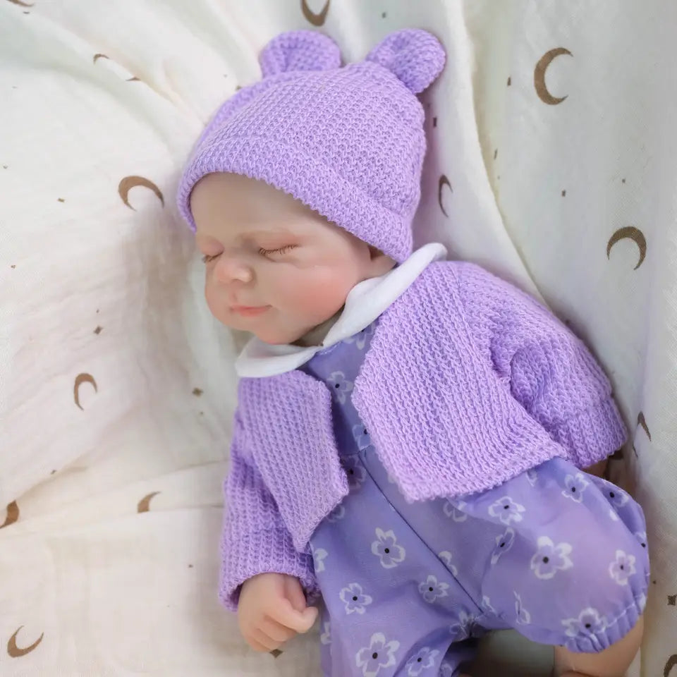 30cm Full Silicone Openable Mouth Pascale Reborn Doll Girl In Purple Clothes