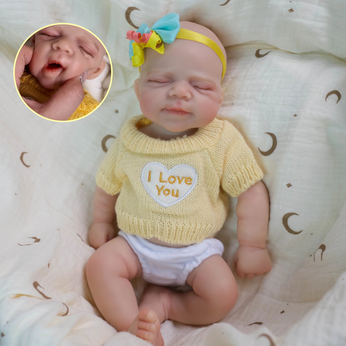 30cm Full Silicone Openable Mouth Pascale Reborn Doll Girl In Yellow Sweater