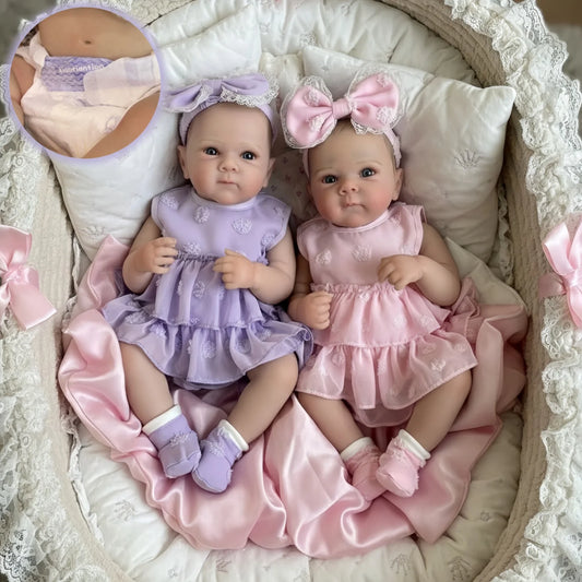 45cm Open Eyes Reborn Doll Twin Sisters In Dress-Bettie