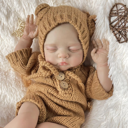 19 inches 3D-Paint Closed Eyes Reborn Doll Irys in Brown Knitted Outfits