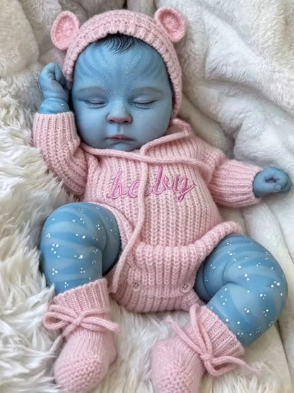 19 Inch Peaches Asleep Reborn Avatar Baby Girl in Pink Knitted Rompers