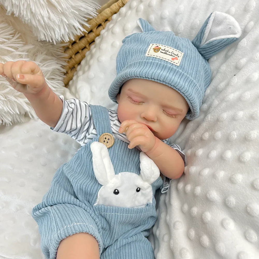 20 Inches 3D-Painted Rosalie Asleep Reborn Dolls In Blue Rabbit Outfits