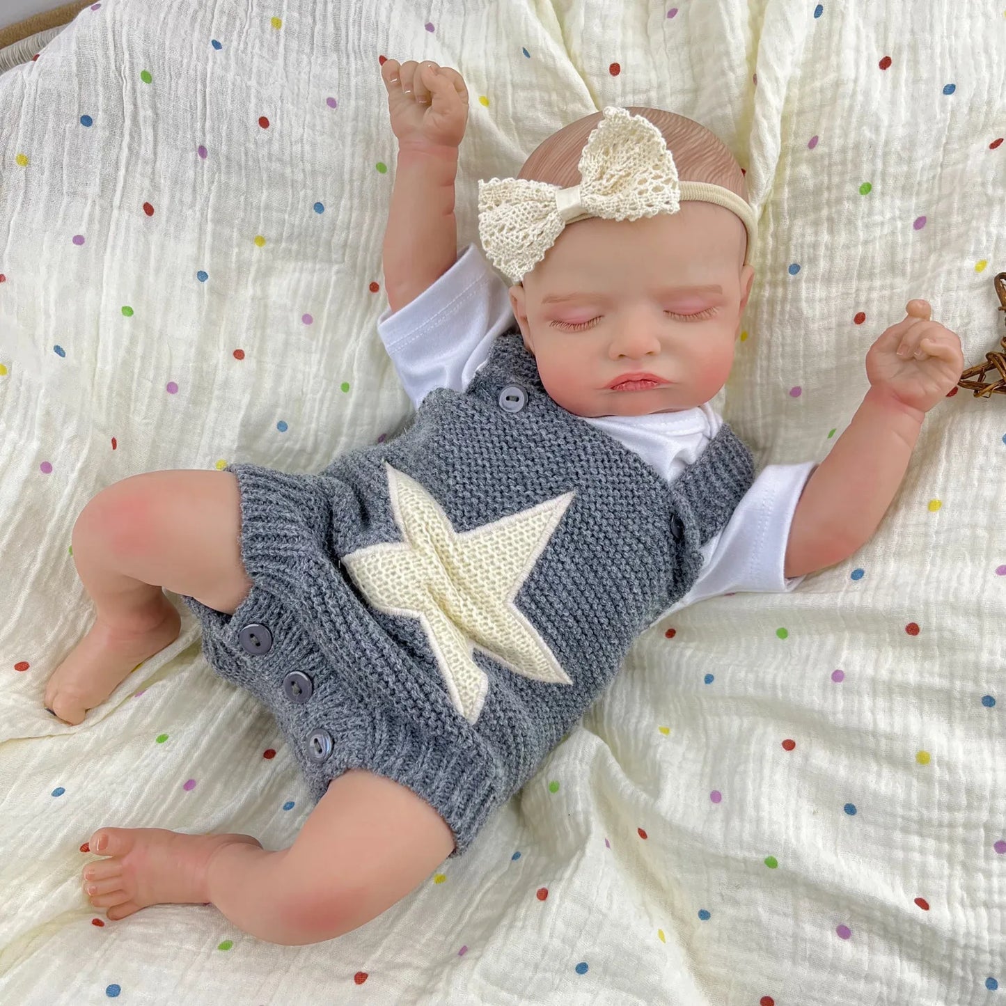 20 Inches 3D-Painted Rosalie Asleep Reborn Dolls In Gray Star Outfits