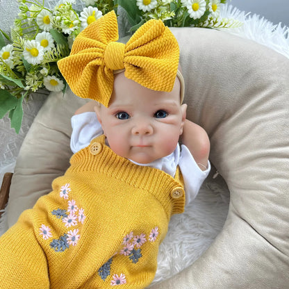 48cm Lifelike Blue Eyes Vinyl Body Bettie Reborn Baby Girl In Yellow Knitted Outfits