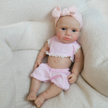 18 Inches Full Silicone Awake Loulou Reborn Doll Girl in Pink Plaid Outfits