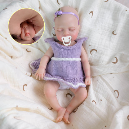 30cm Full Silicone Openable Mouth Luna Reborn Doll Girl In Purple Dress