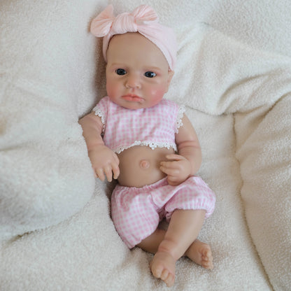 18 Inches Full Silicone Awake Loulou Reborn Doll Girl in Pink Plaid Outfits